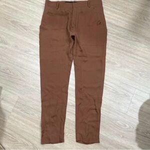 Juan Carlos Obando brown slim silk trousers pants tapered missing belt 3KZ